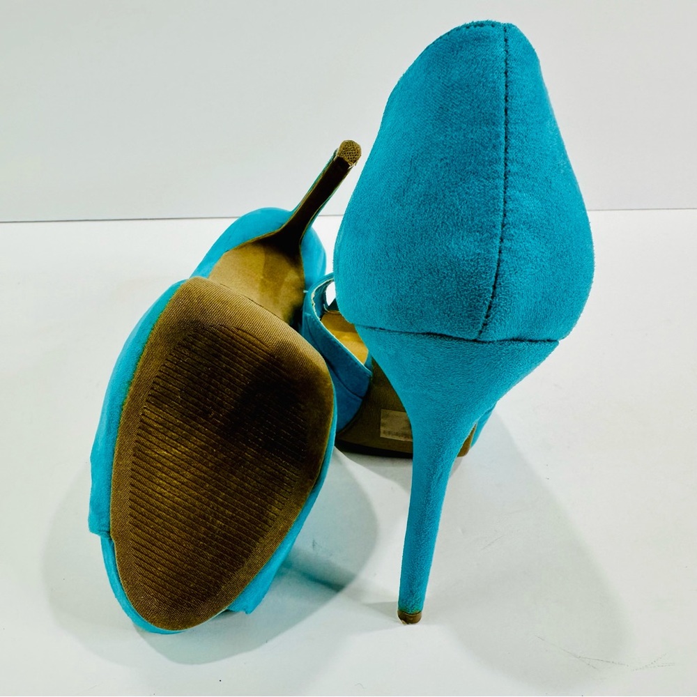 🎀 WILD DIVA LOUNGE TEAL SIZE 7 PLATFORM HEELS 5” MICROFIBER GREAT WORN ONCE - Picture 7 of 7